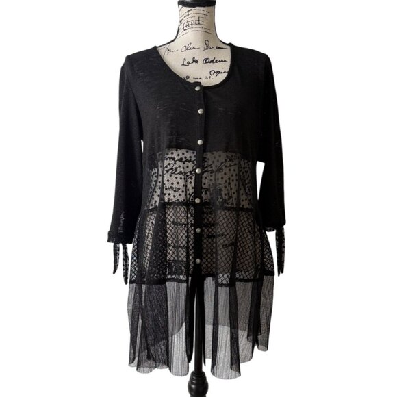 Zoe By Michael Phillips Black Sheer Top Button-Up Cardigan Boho Fairygoth Size M - Picture 1 of 6